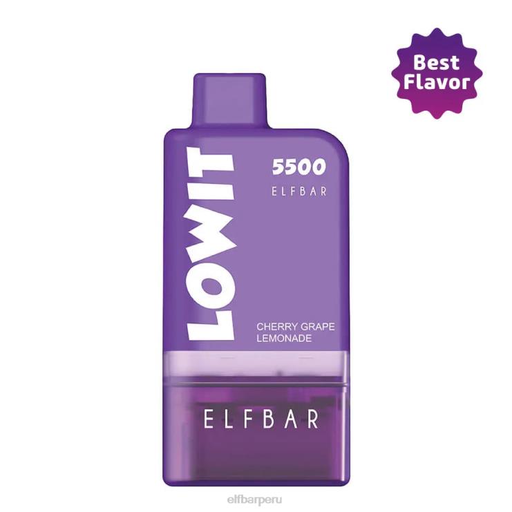 6DJVV135 ELFBAR kit de vainas precargadas lowit 5500 2%nic limonada de uva cereza vaina de limonada de uva cereza+batería morada