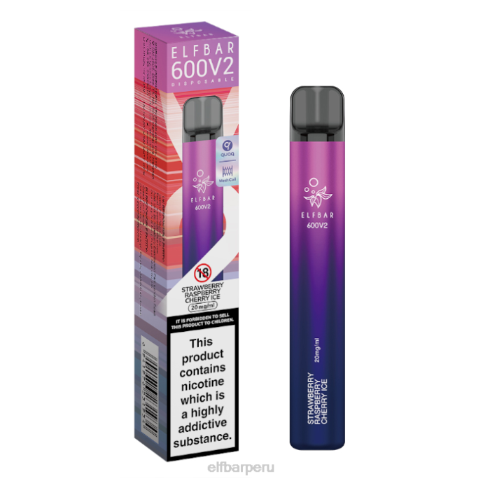 Vaporizador desechable elfbar 600v2 - 20 mg 06XD18 fresa frambuesa cereza hielo