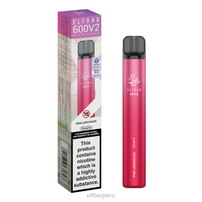 Vaporizador desechable elfbar 600v2 - 20 mg 06XD7 limonada rosa